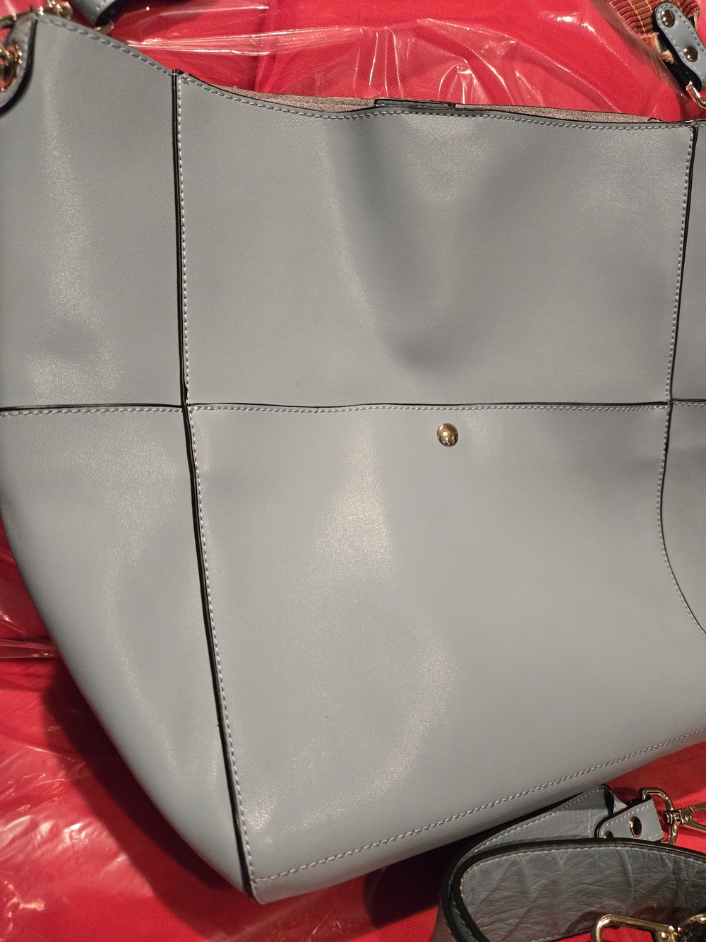 Bostanten Baby Blue Leather Bag with 4 Exterior Pockets and 2 Straps